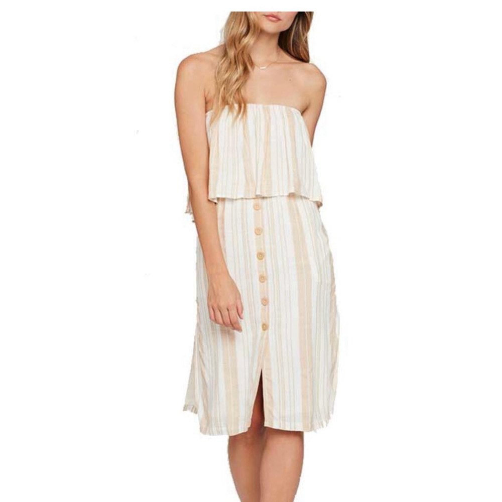 L Space Daydreamer Strapless Dress Sensational Stripe Brown White Size XS